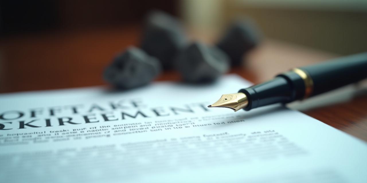 Close-up of a contract being signed in a professional boardroom environment with mining samples